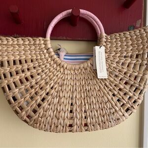 Talbots Natural Woven Straw Bag with Pink Handle